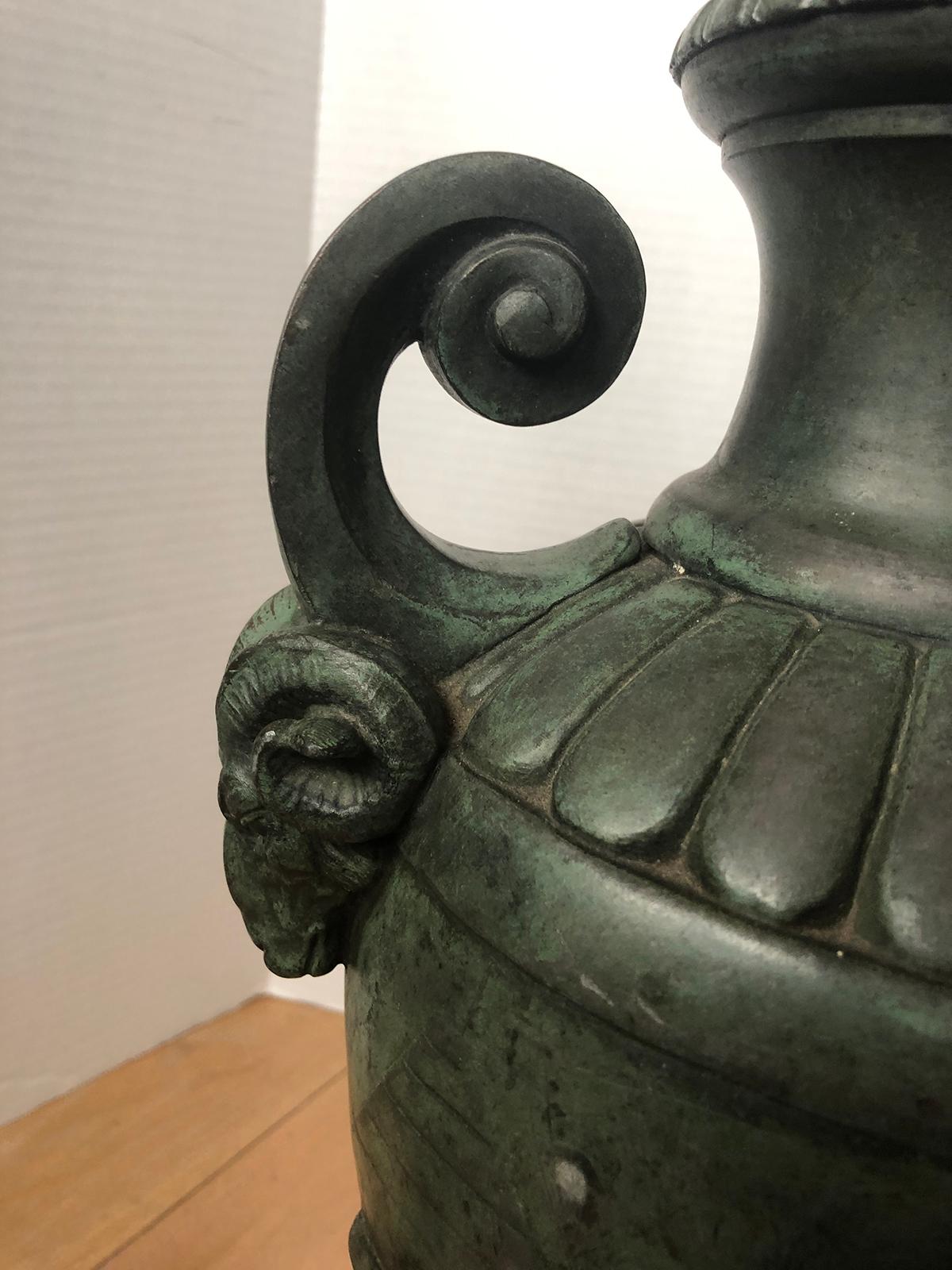 20th Century French Green Patinated Urn as Lamp with Custom Base 1