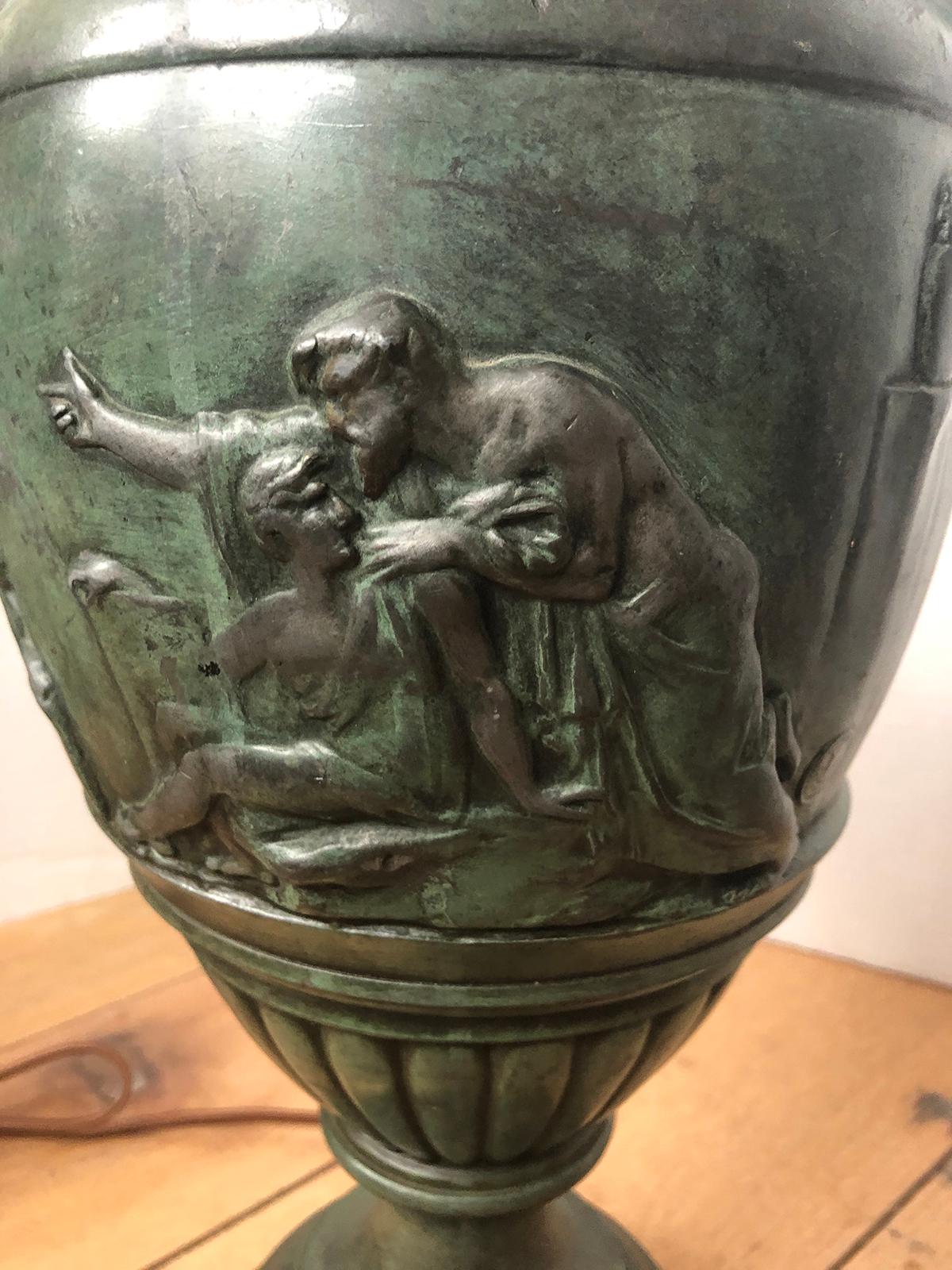 20th Century French Green Patinated Urn as Lamp with Custom Base 2