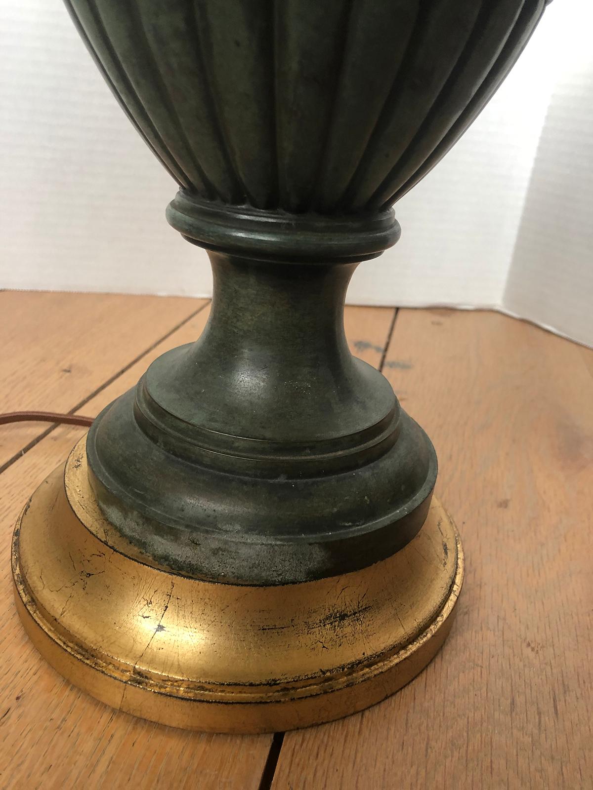 20th Century French Green Patinated Urn as Lamp with Custom Base 3