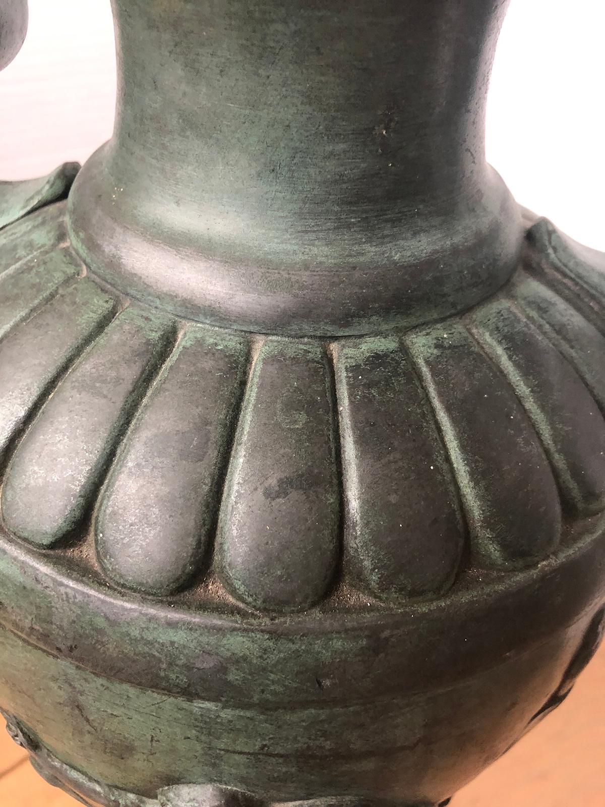 20th Century French Green Patinated Urn as Lamp with Custom Base 4