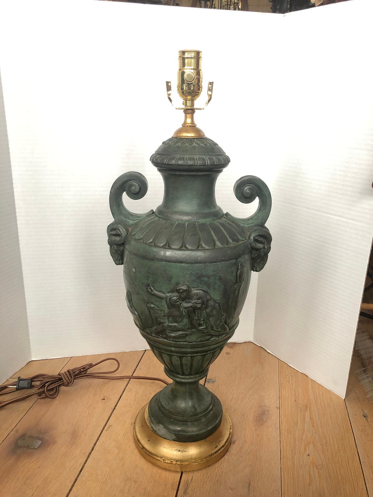 20th Century French Green Patinated Urn as Lamp with Custom Base 5