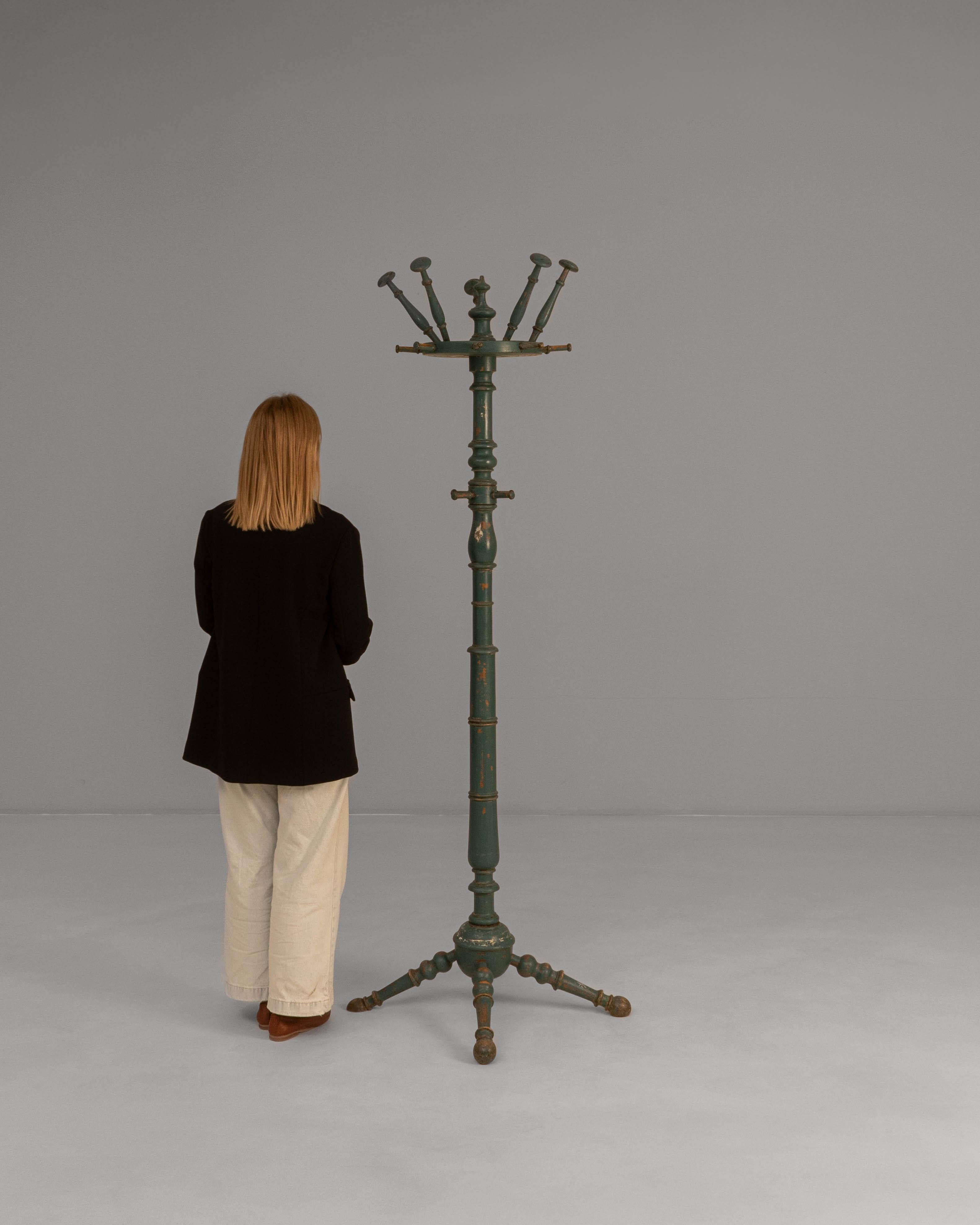 20th Century French Green Patinated Wooden Coat Rack (Patiniert) im Angebot