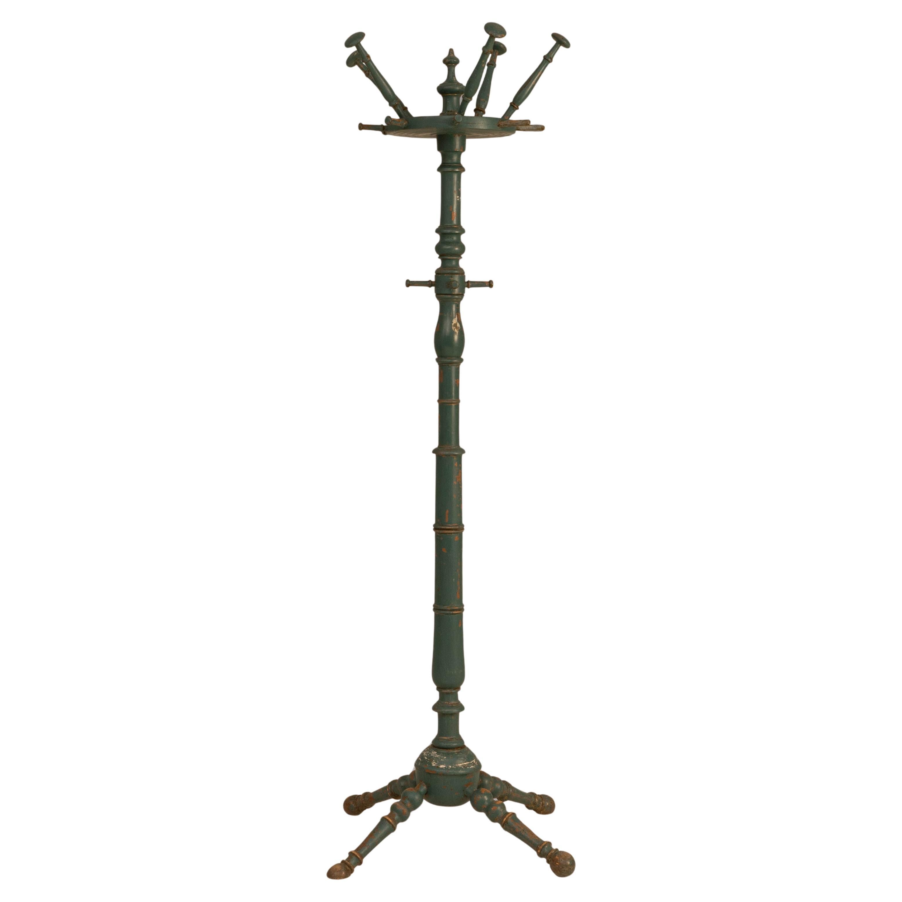 20th Century French Green Patinated Wooden Coat Rack