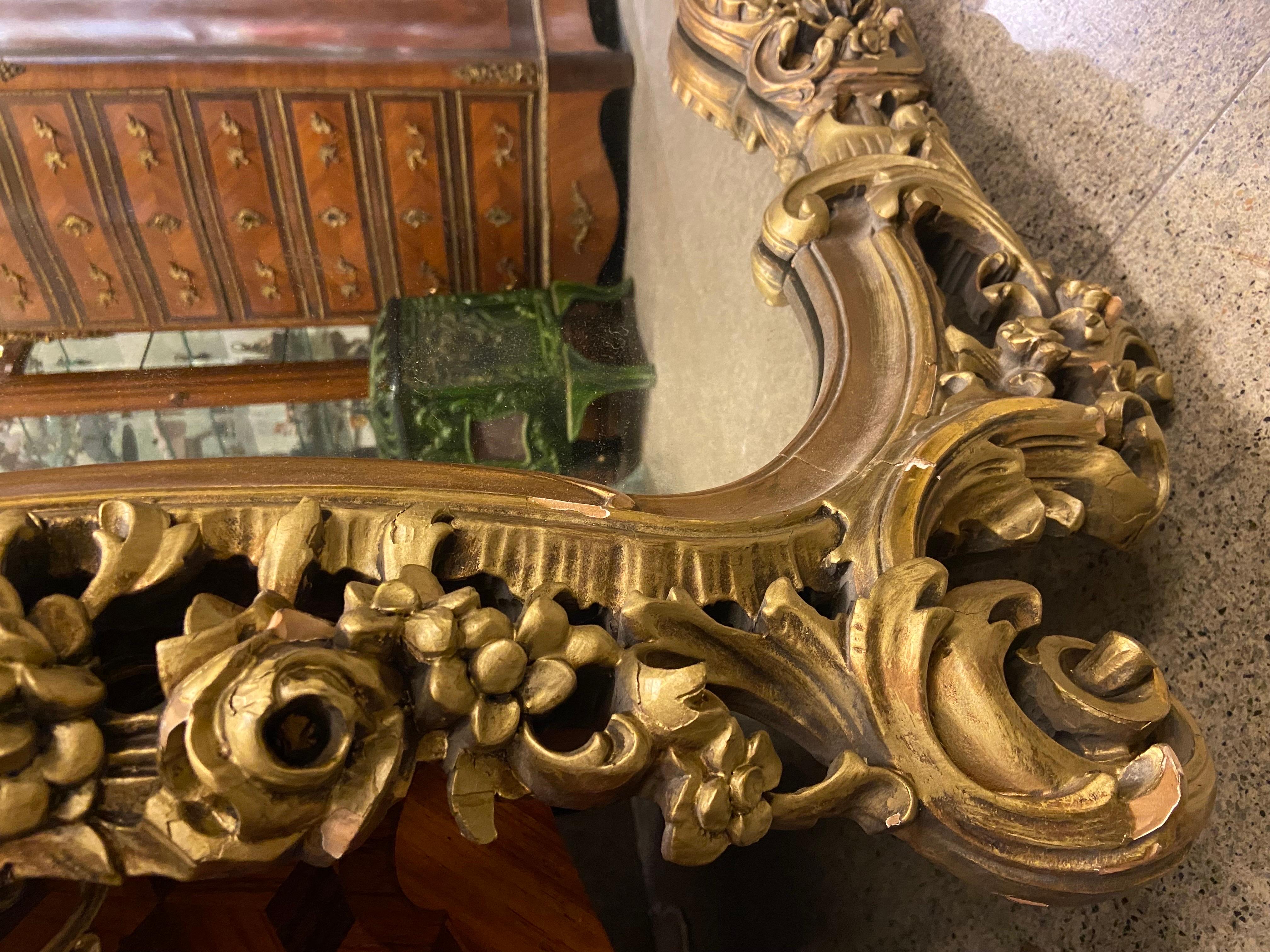 Hand-Carved 20th Century French Hand Carved Gilt Wood Wall Mirror in Rococo Style For Sale