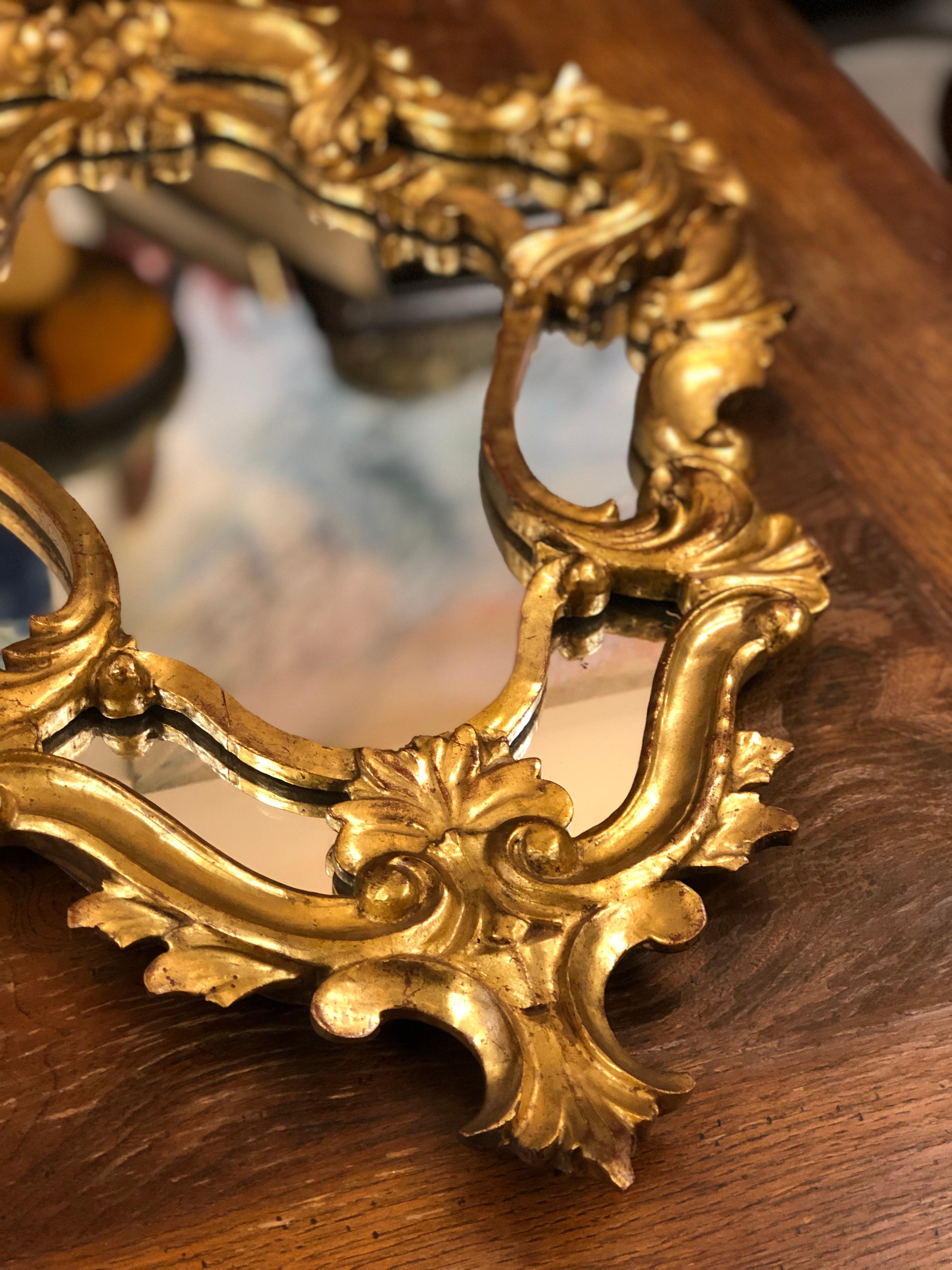 Louis XV 20th Century French Hand Carved Giltwood Rocaille Crystal Mirror For Sale