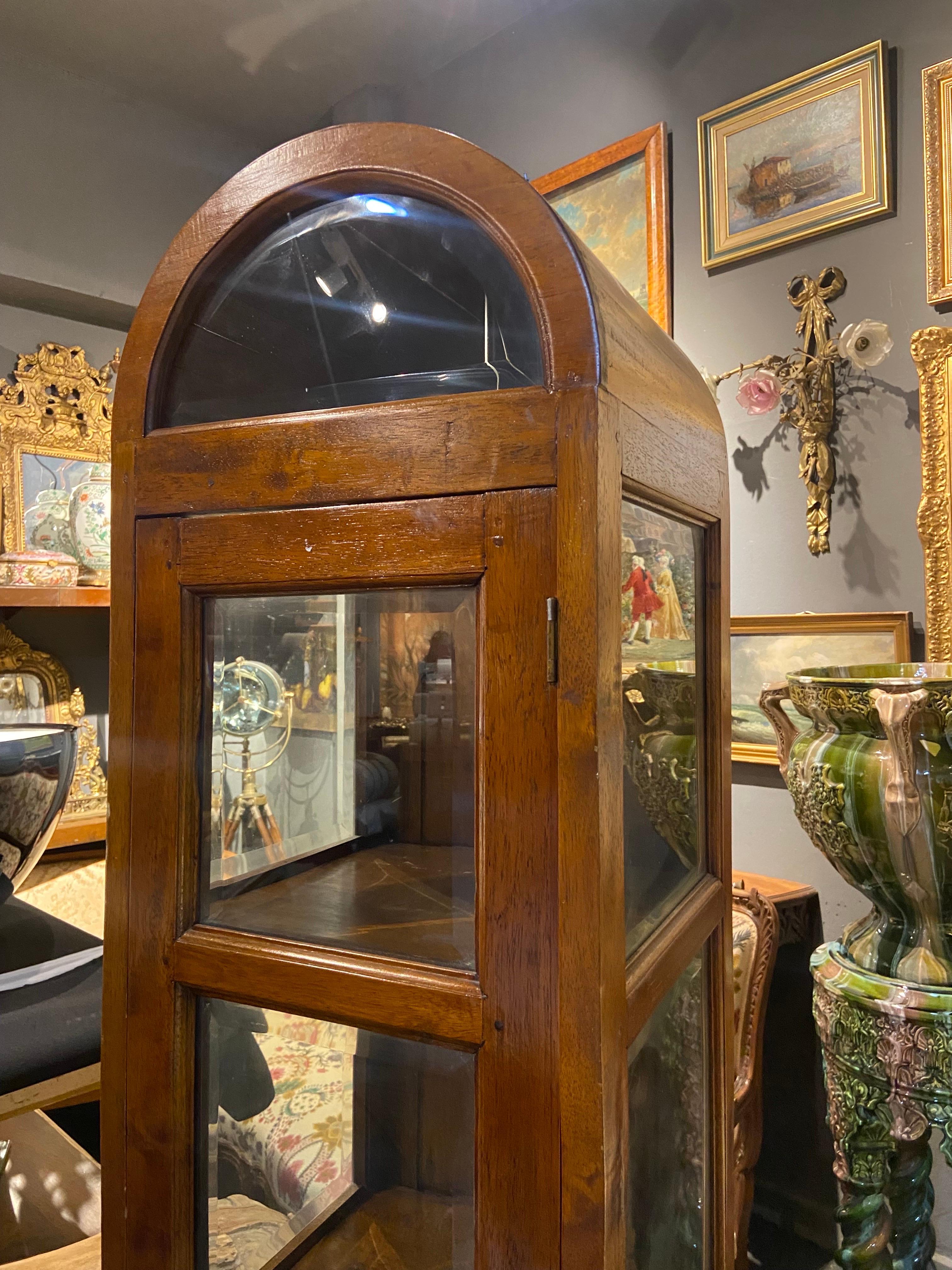 Wood 20th Century French Hand Carved Large Vitrine with an Arch at the Top For Sale