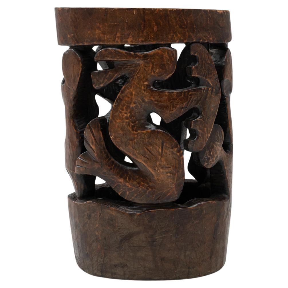 20th Century French Hand-Carved Tribal Style Wooden Vessel