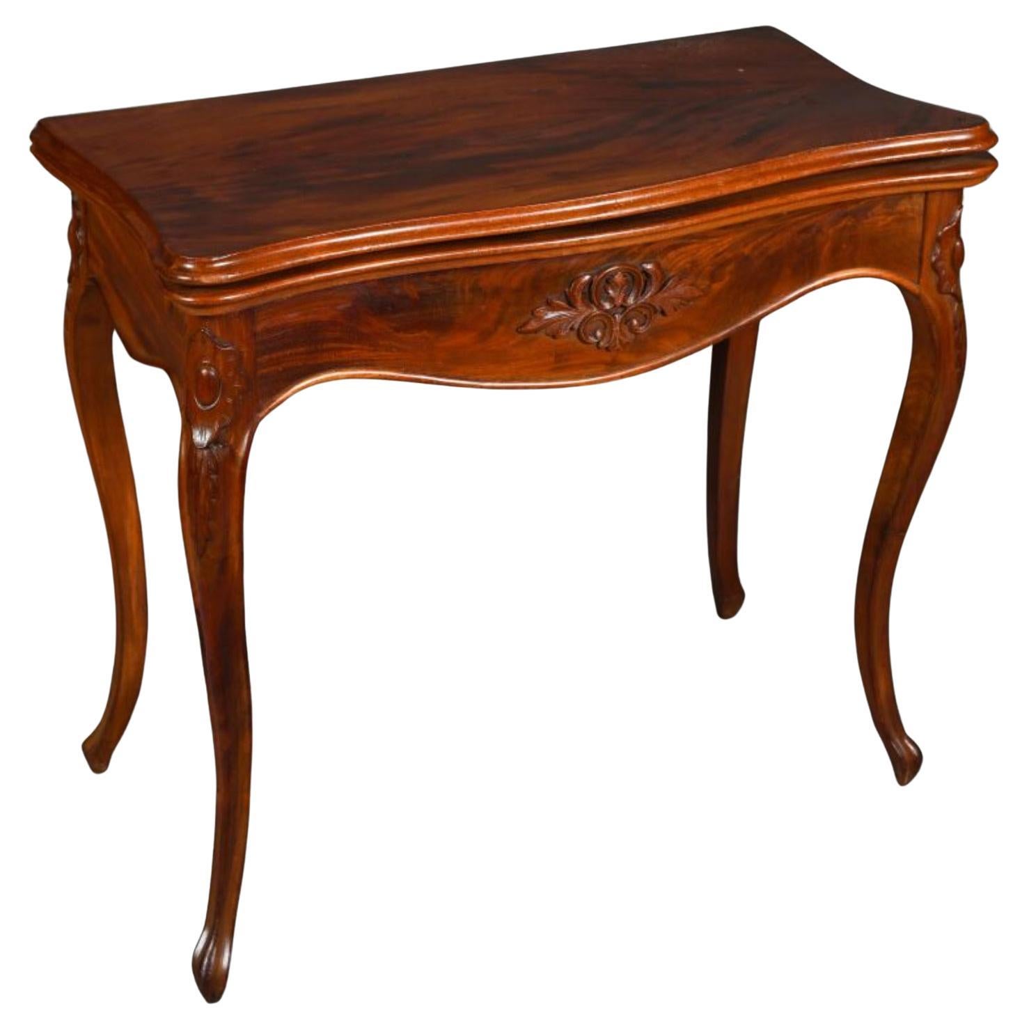20th Century French Hand-Carved Walnut Foldable Game Table in Louis XV Style