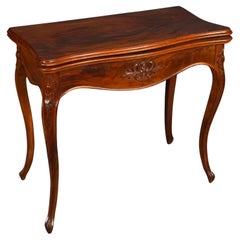 20th Century French Hand-Carved Walnut Foldable Game Table in Louis XV Style