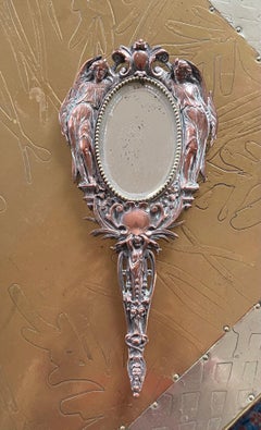 20th Century French Hand Mirror with Two Angels Surrounding the Oval Shape