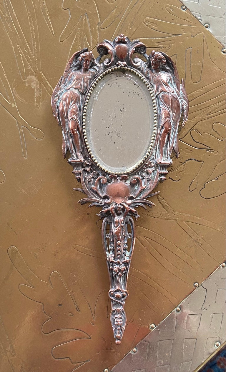 20th Century French Hand Mirror with Two Angels Surrounding the Oval