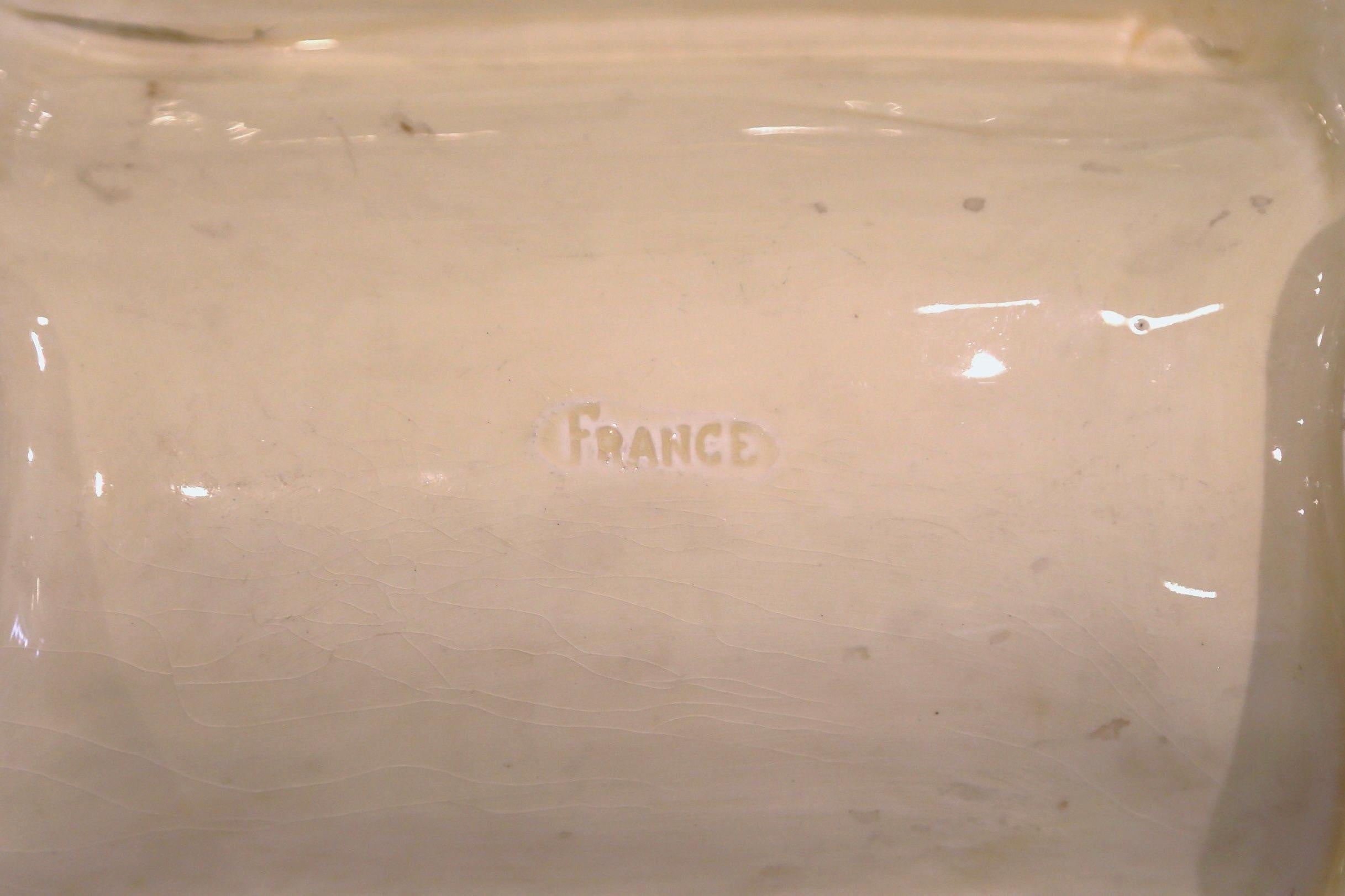 20th Century French Hand Painted Ceramic Barbotine Asparagus Dish 6