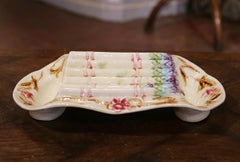 20th Century French Hand Painted Ceramic Barbotine Asparagus Dish