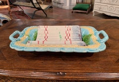 20th Century French Hand Painted Ceramic Barbotine Asparagus Dish from Salins