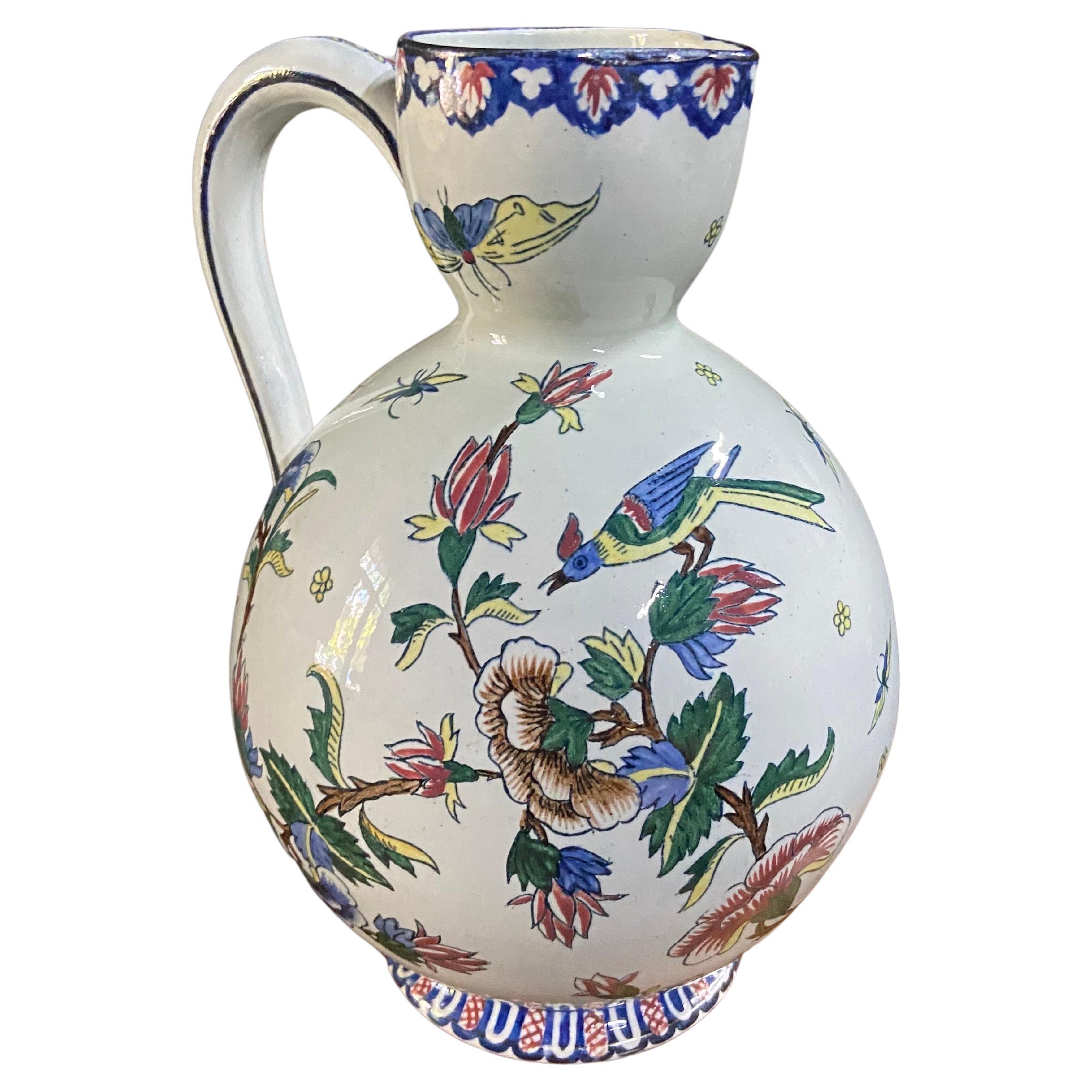 20ème siècle, français, pot en céramique peint à la main marqué Gien