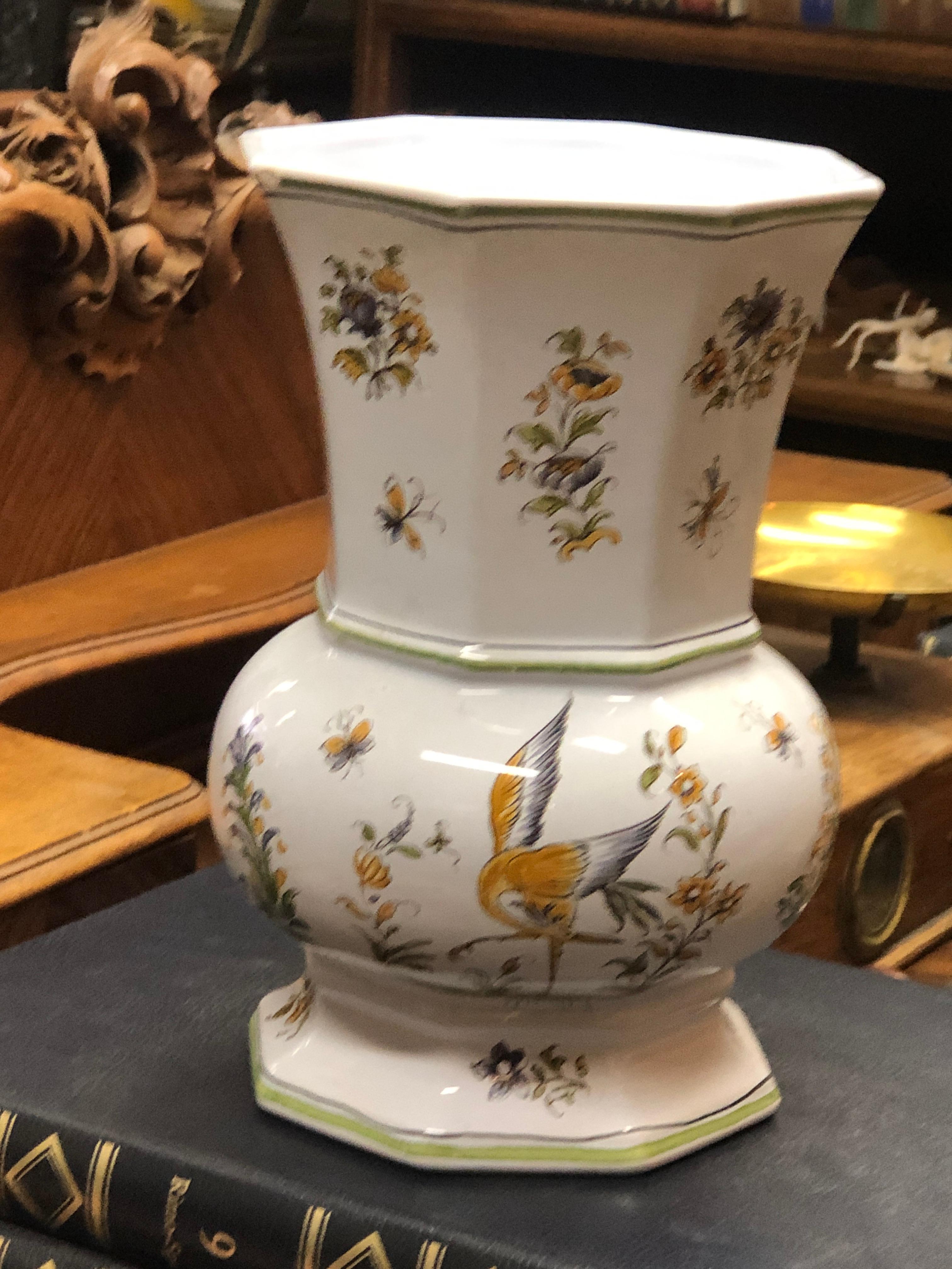 Hand-Painted 20th Century French Hand Painted Ceramic Vase by Franc Hirigoyen from Moustiers For Sale