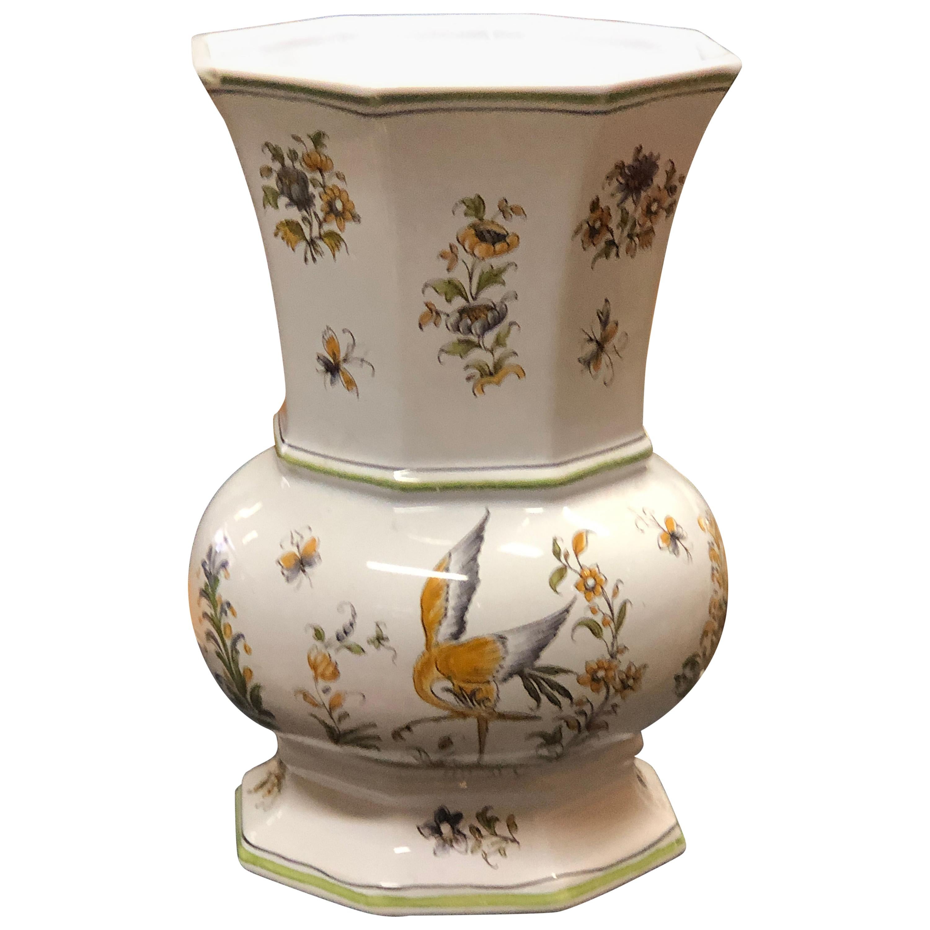20th Century French Hand Painted Ceramic Vase by Franc Hirigoyen from Moustiers For Sale