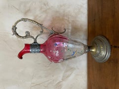 20th Century French Hand Painted Glass and Metal Ewer, 1900s
