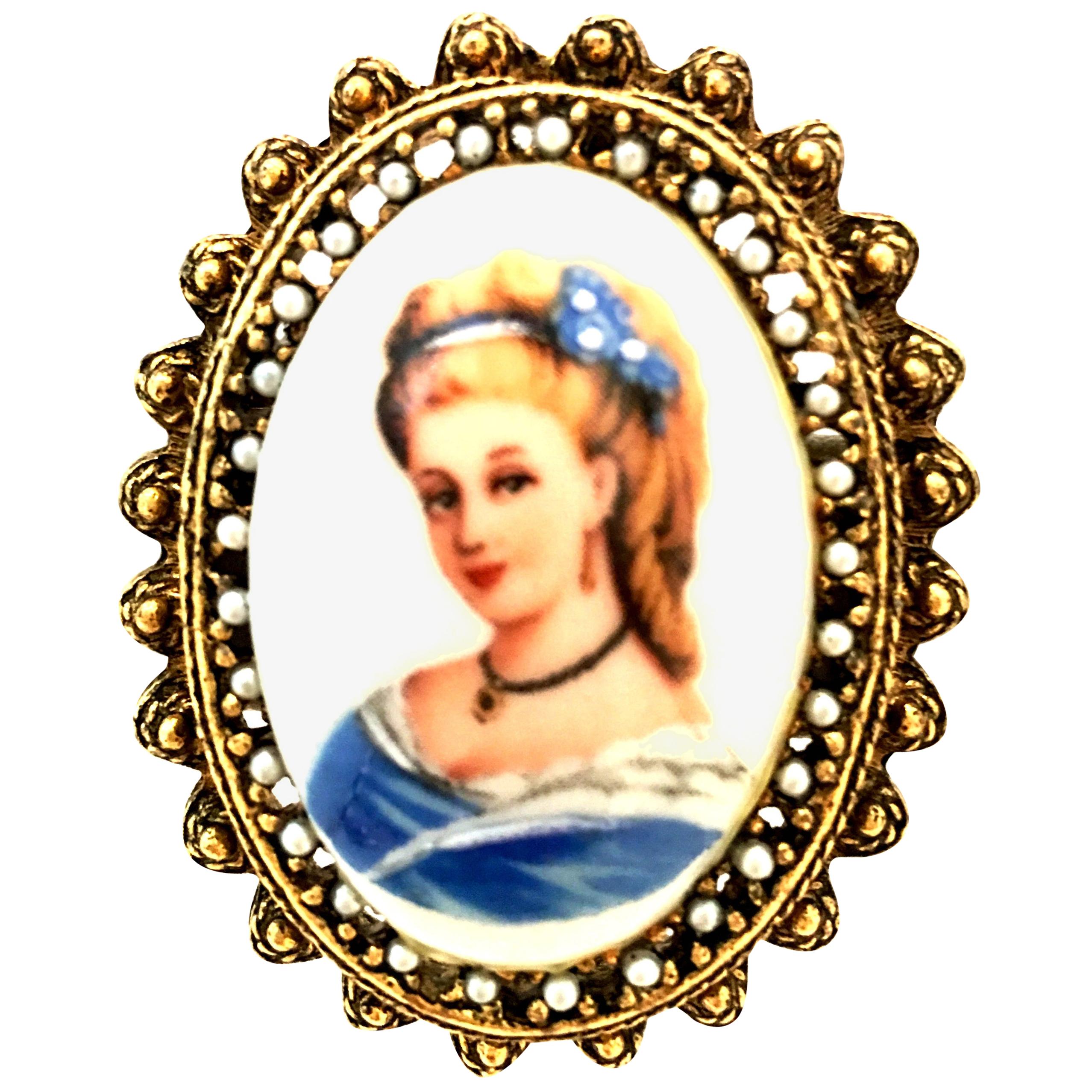 20th Century French Hand Painted Limoges Cameo Brooch & Necklace Pendant