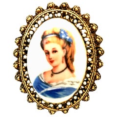 20. Jahrhundert Französisch Hand gemalt Limoges Cameo Brosche & Halskette Anhänger