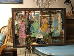 20th Century French Hand Painted Mirror "Four Seasons" in Alpnonse Mucha Style