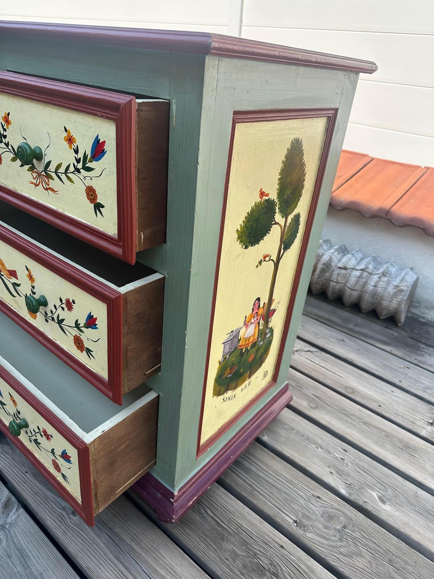 20th century French Hand Painted Pine Commode, 1980s For Sale 5