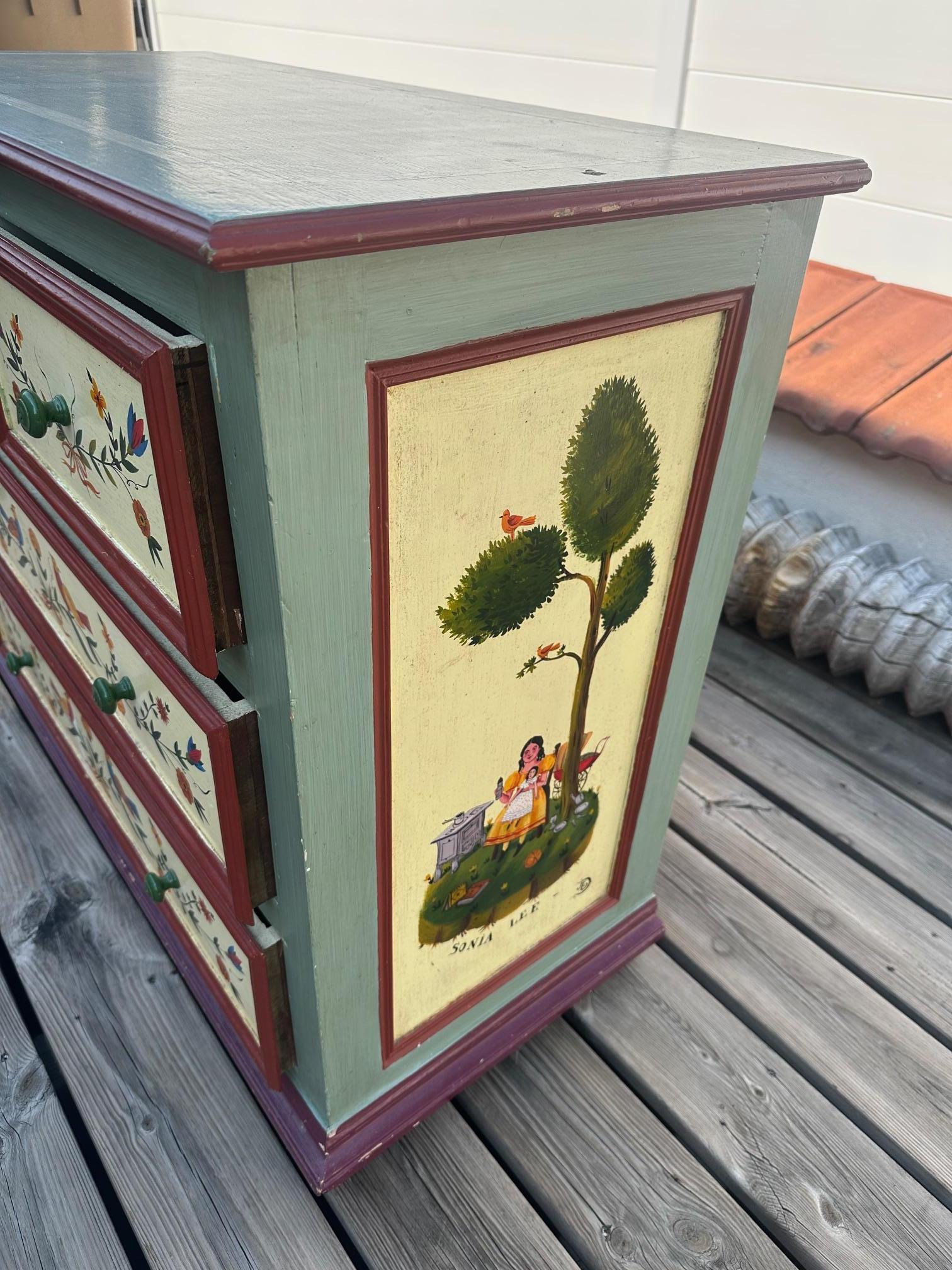 Late 20th Century 20th century French Hand Painted Pine Commode, 1980s For Sale