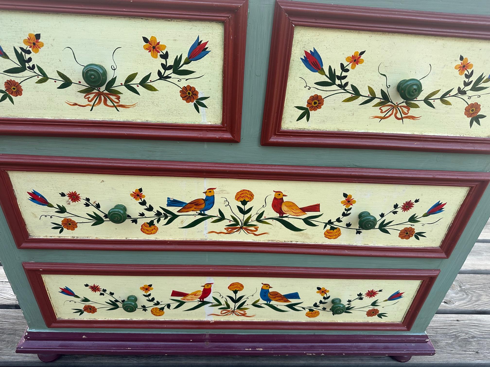 20th century French Hand Painted Pine Commode, 1980s For Sale 4