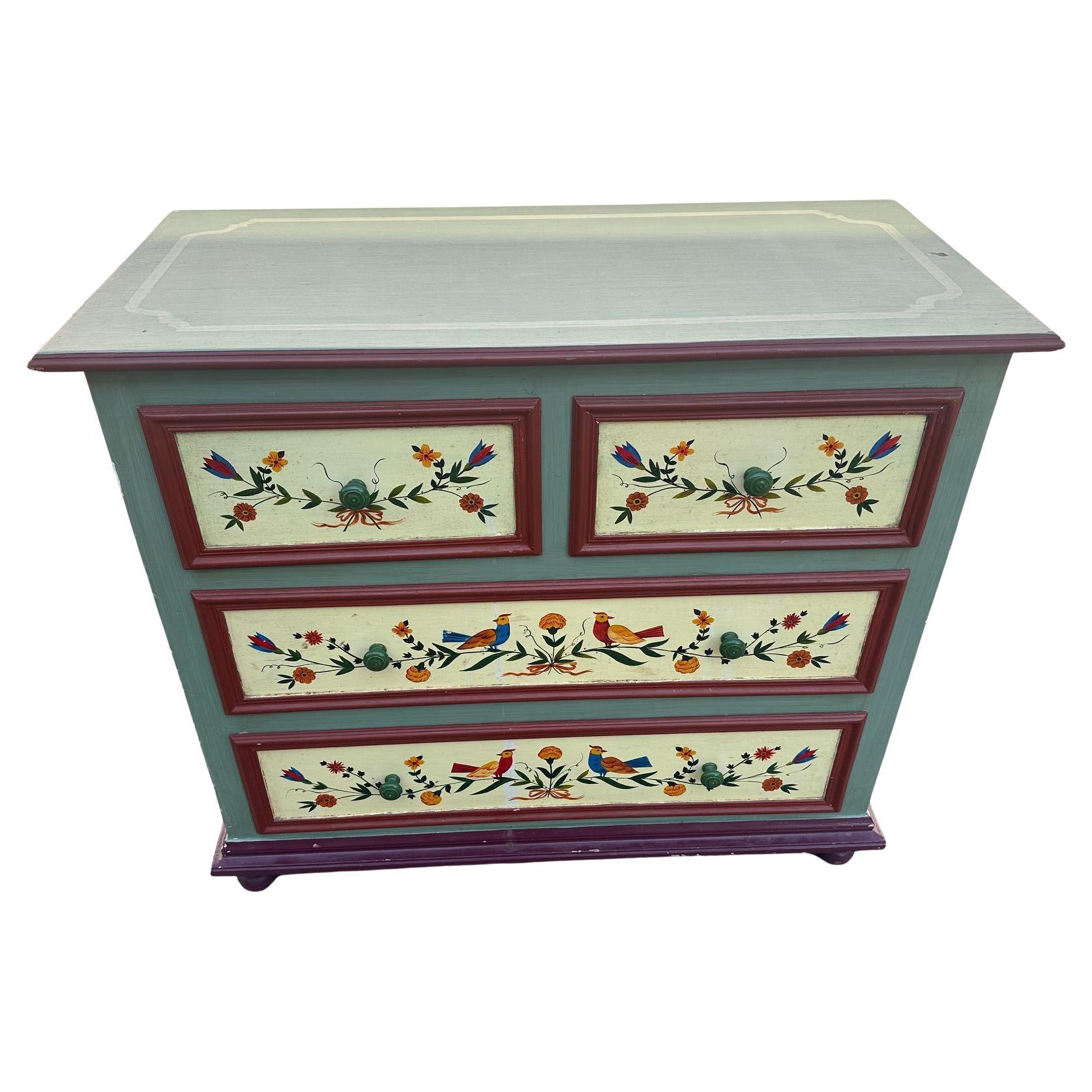 20th century French Hand Painted Pine Commode, 1980s For Sale