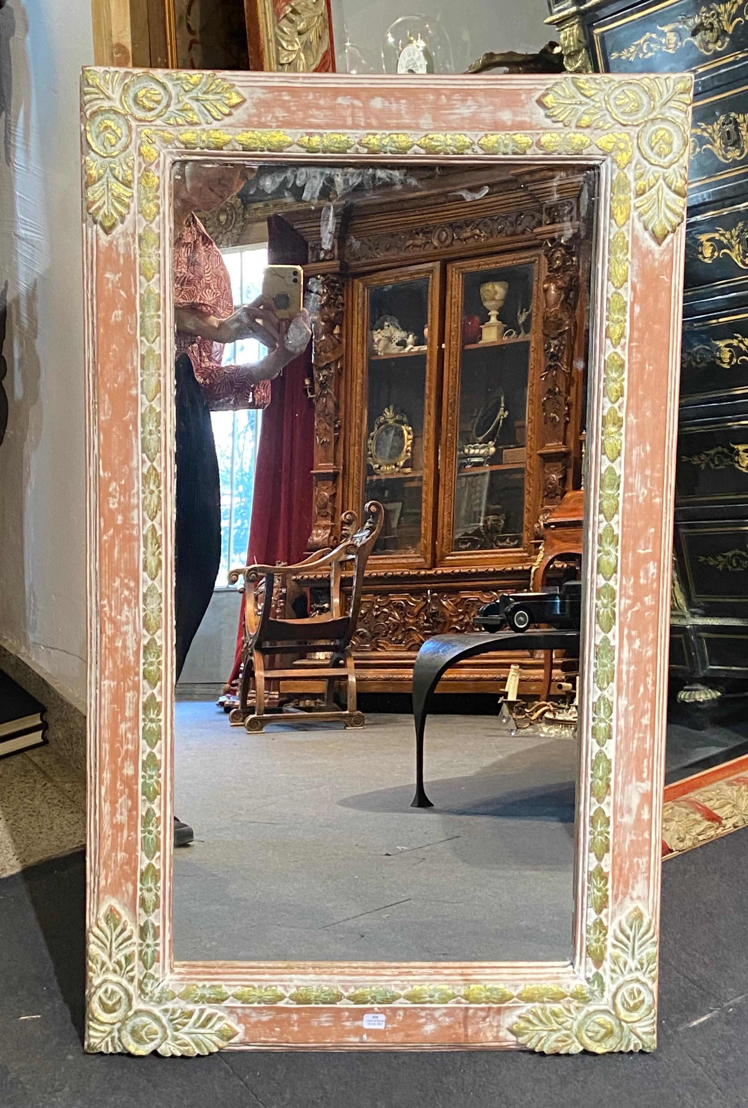 20th Century French Hand Painted Wooden Rectangular Wall Mirror In Good Condition In Sofia, BG