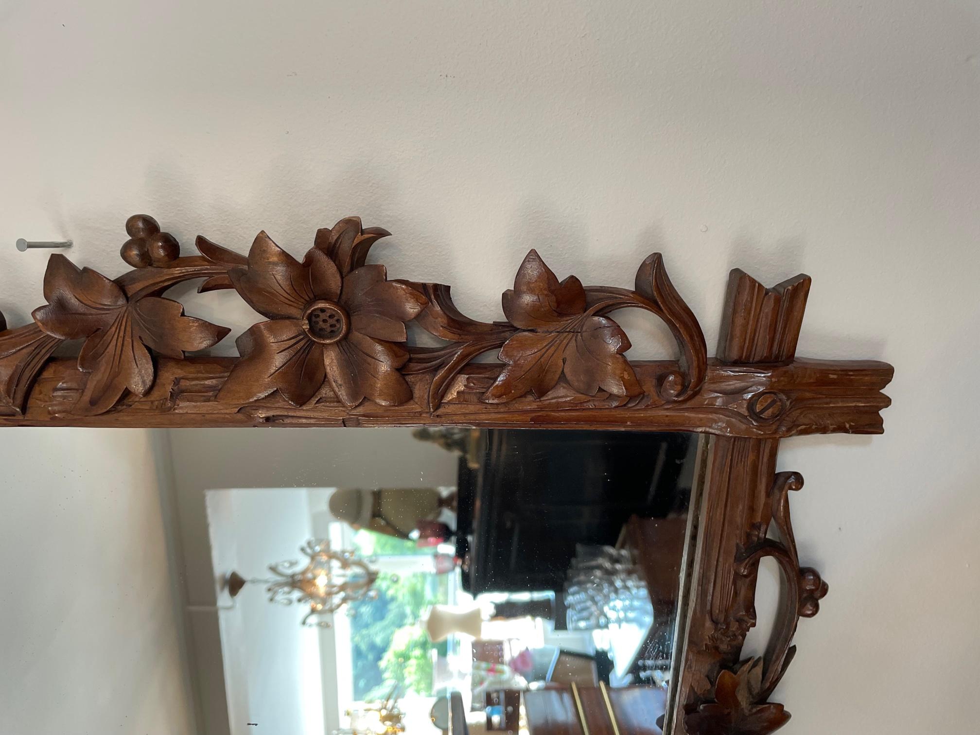 20th Century French Hand Sculpted Walnut Mirror, 1920s 1