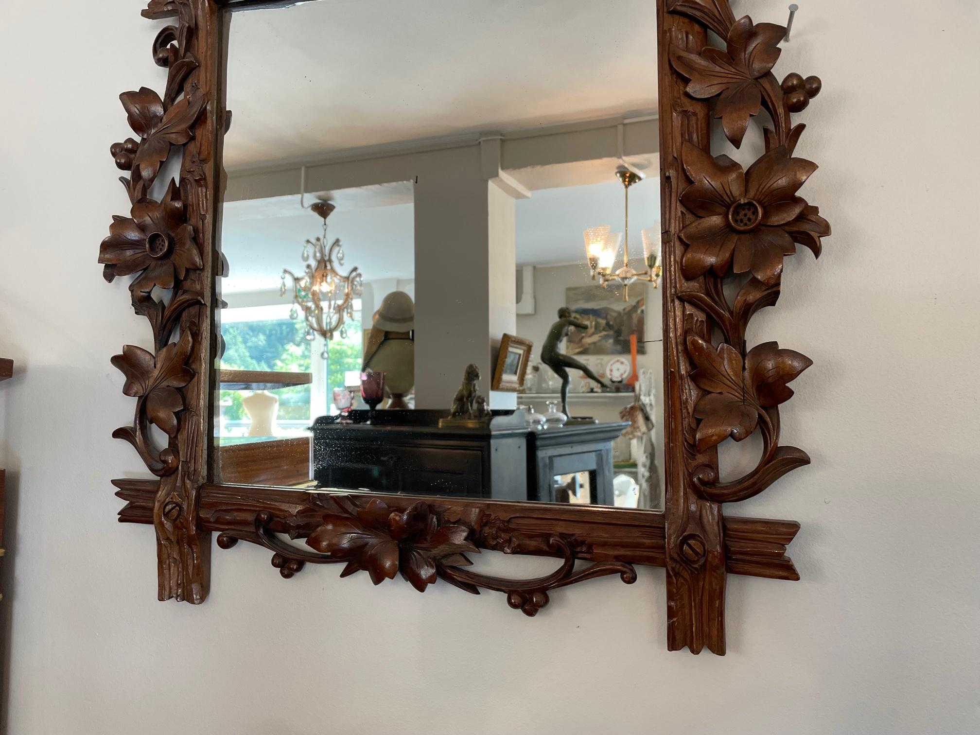 20th Century French Hand Sculpted Walnut Mirror, 1920s 2
