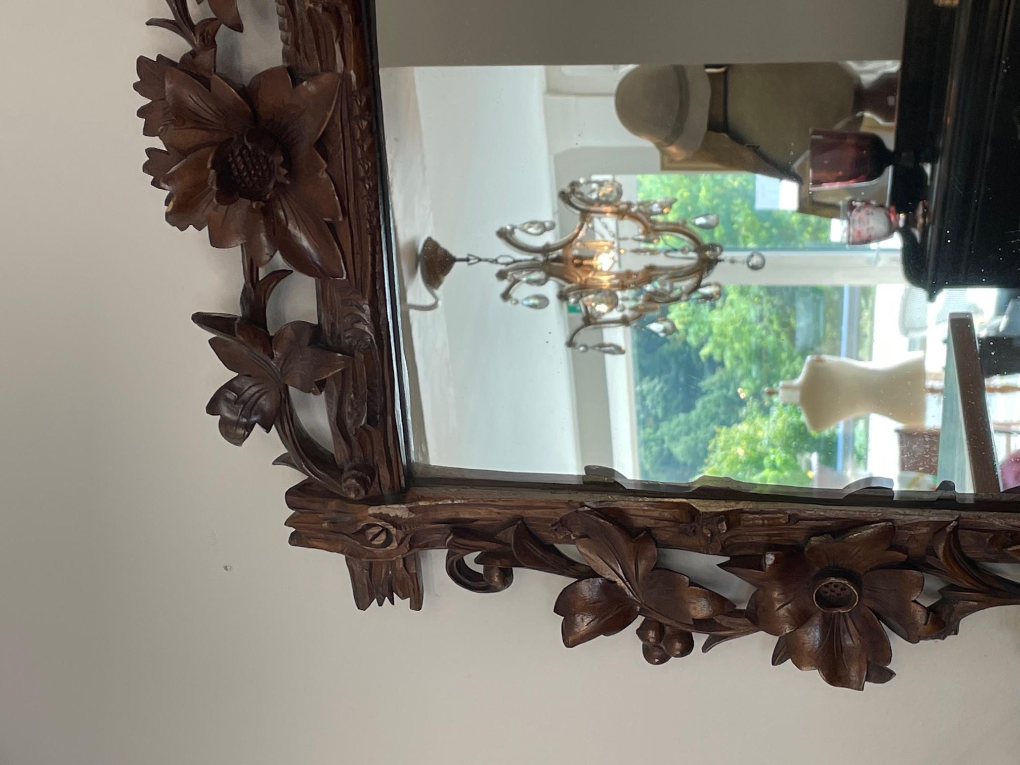 20th Century French Hand Sculpted Walnut Mirror, 1920s 3