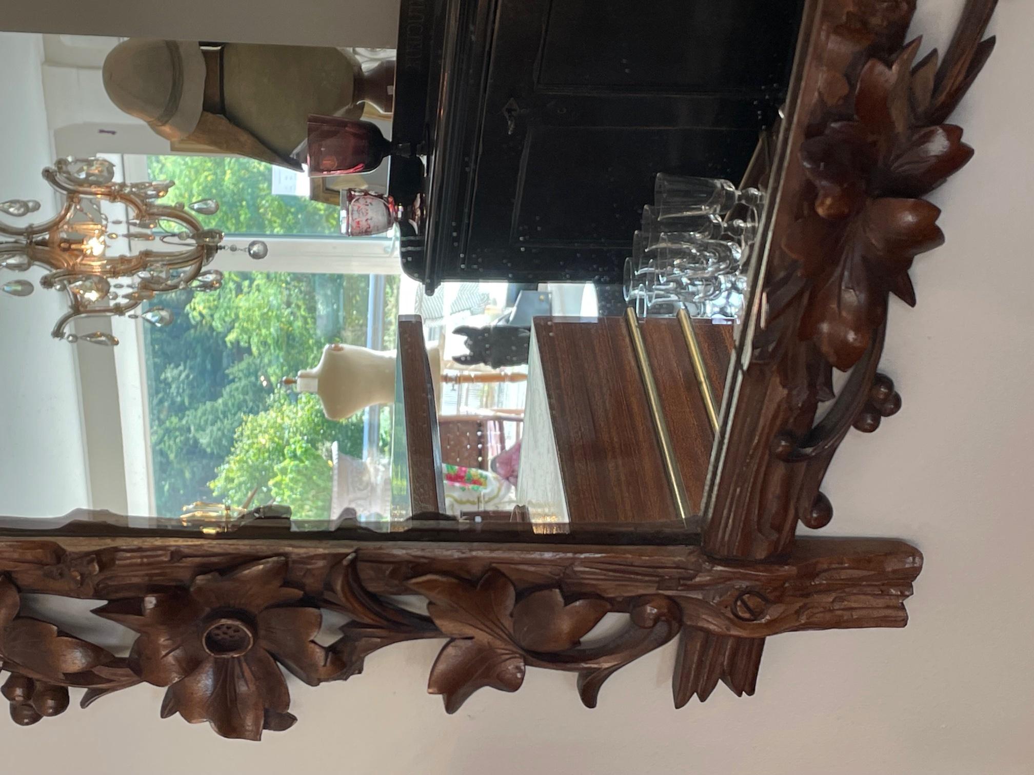20th Century French Hand Sculpted Walnut Mirror, 1920s 4