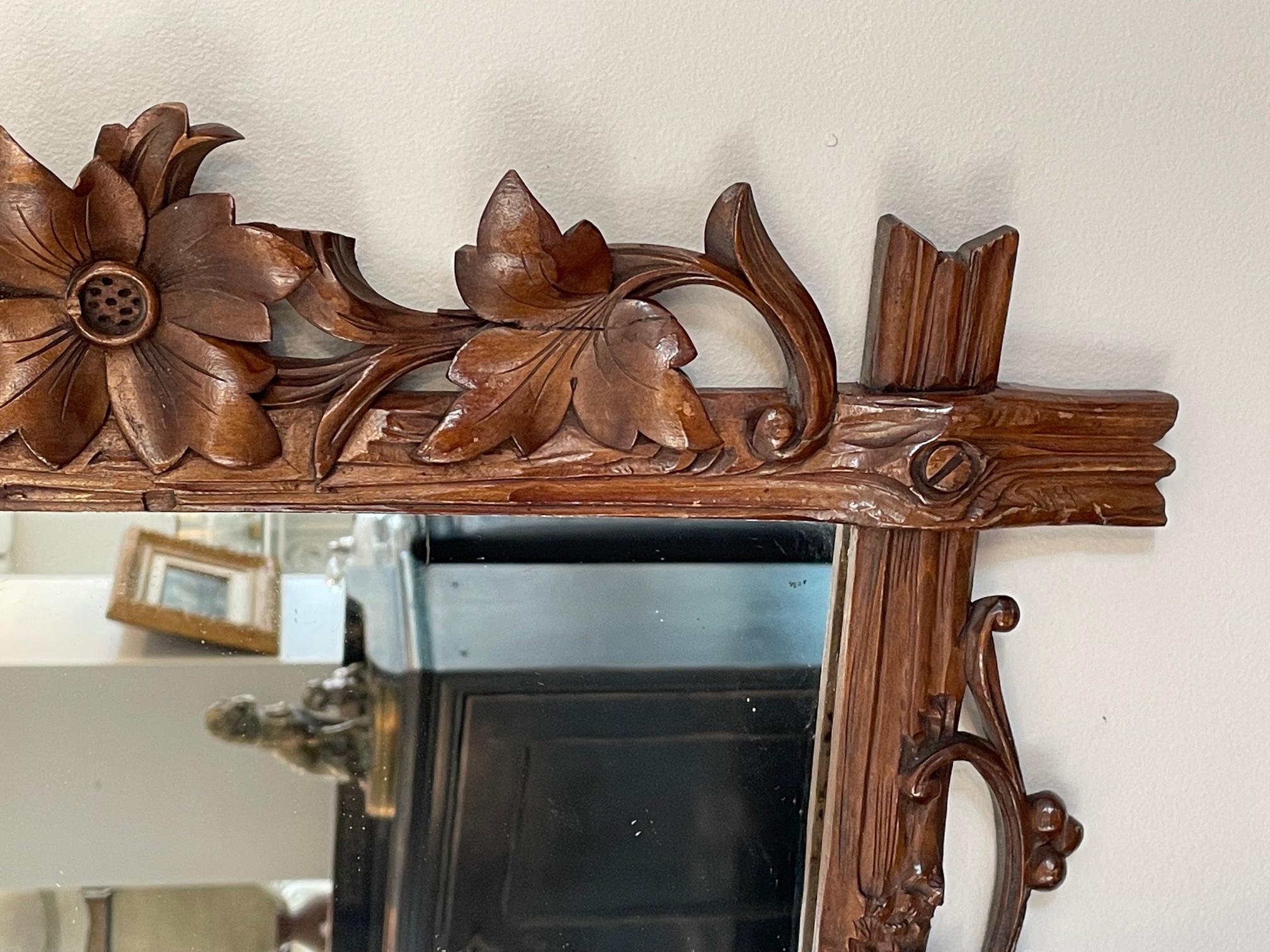 20th Century French Hand Sculpted Walnut Mirror, 1920s 5