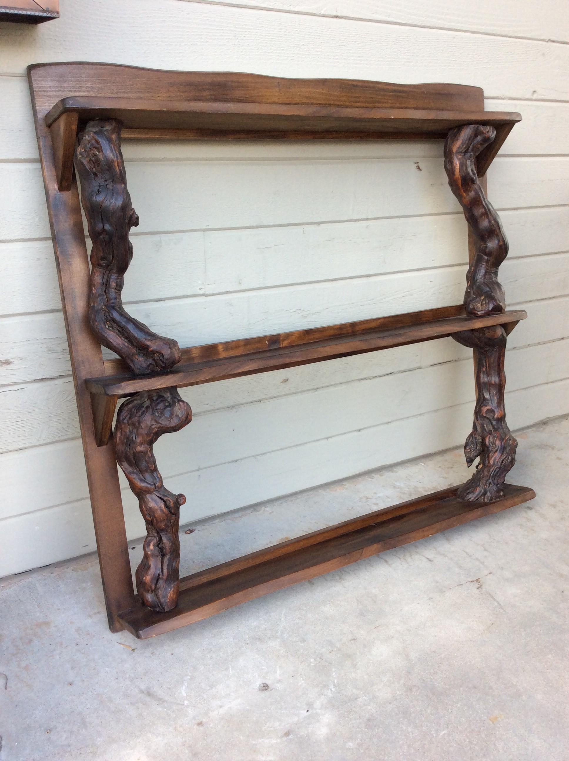 20th Century French Handmade Grapevine and Walnut Wall Shelf For Sale