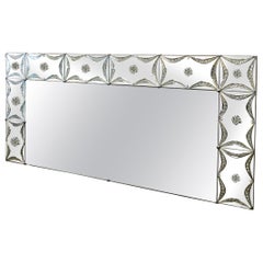 20th Century Silver French Horizontal Vintage Art Deco Glass Wall Mirror