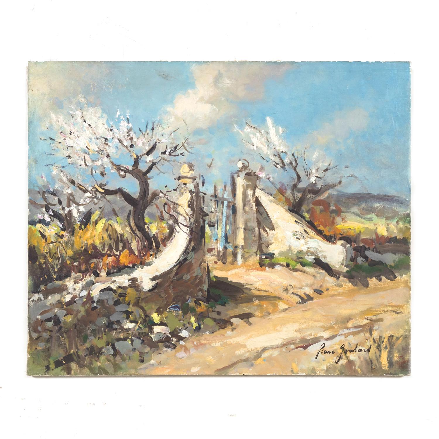 Hand-Painted 20th Century French Impressionist Oil on Canvas Provence Olive Trees Landscape For Sale