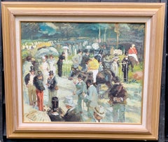 Late 20th century French Impressionist, figures before a horse race in a paddock
