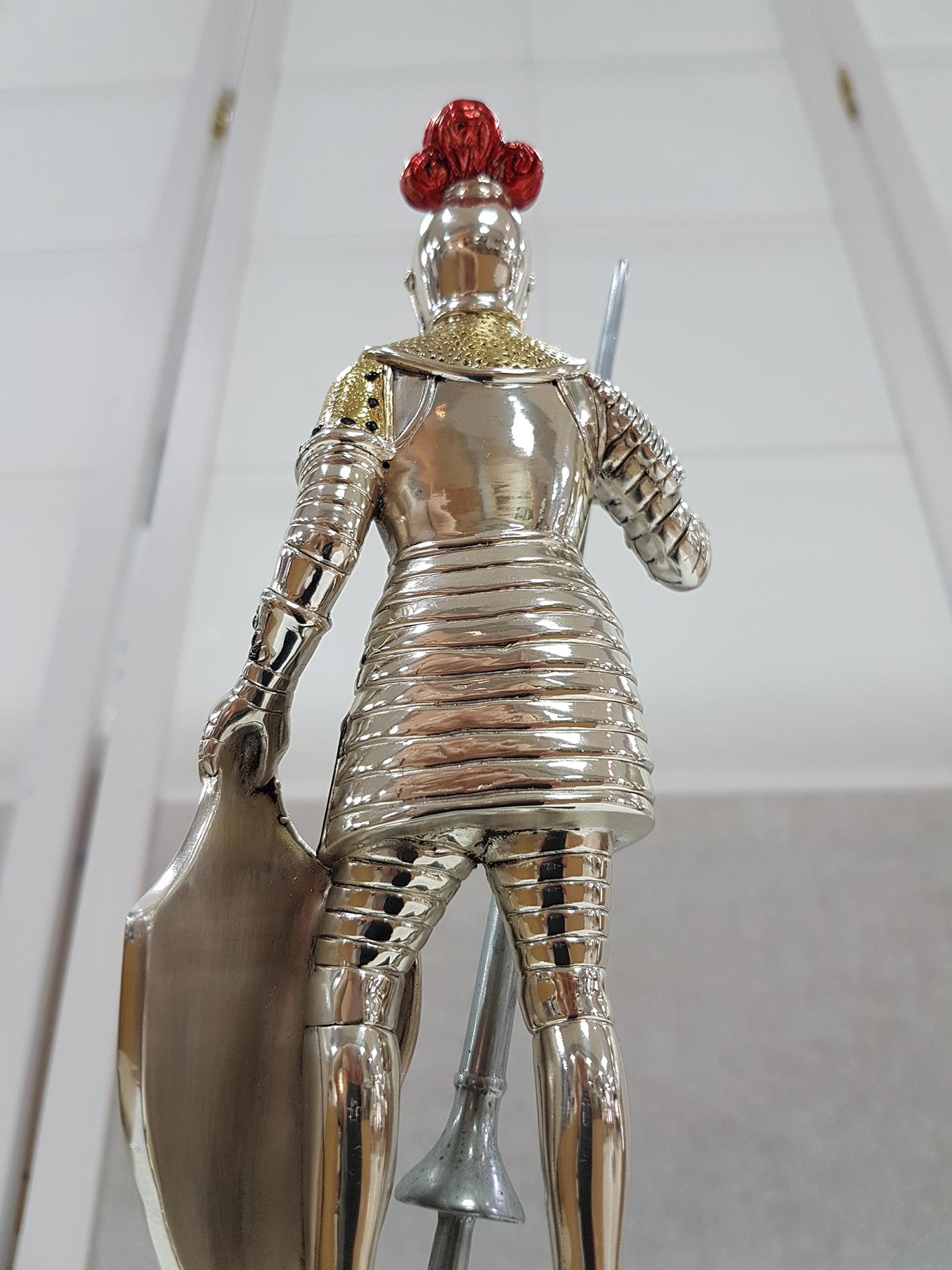 20th Century French in Enameled Sterling Silver Armor on Wood Decorated Base For Sale 3