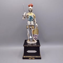 20th Century French in Enameled Sterling Silver Armor on Wood Decorated Base