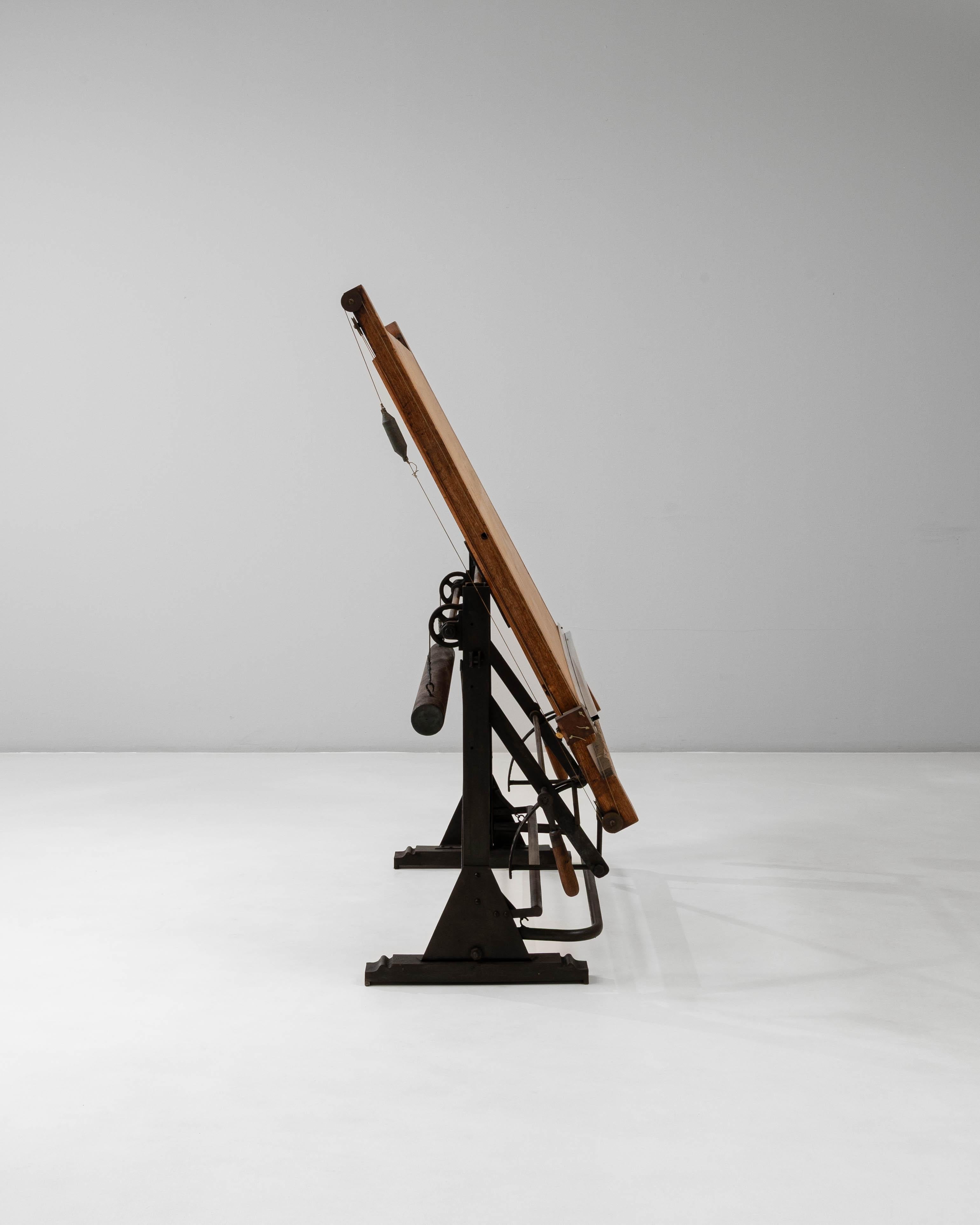 20th Century French Industrial Cast Iron Mechanical Drafting Table For Sale 11