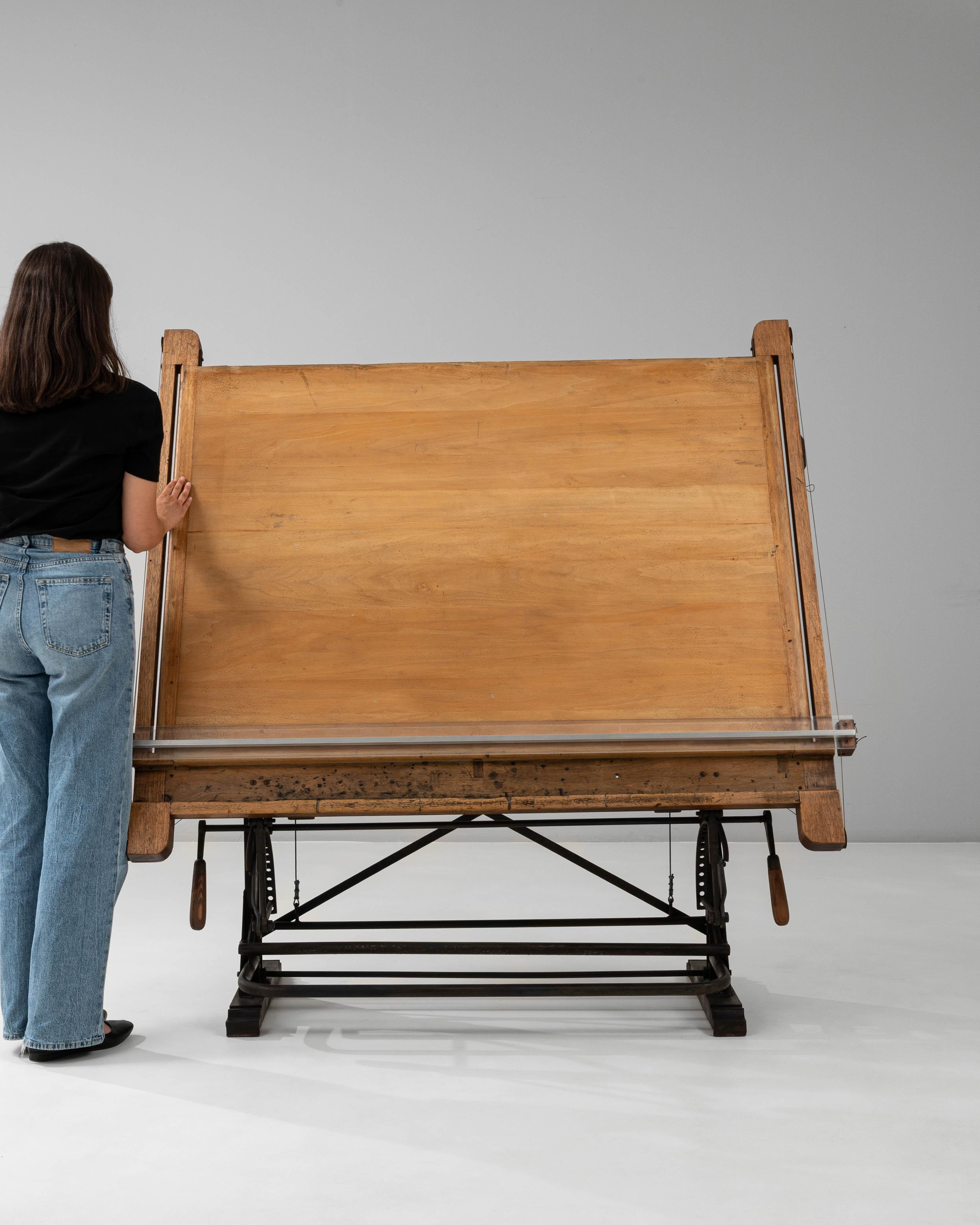 Metal 20th Century French Industrial Cast Iron Mechanical Drafting Table For Sale