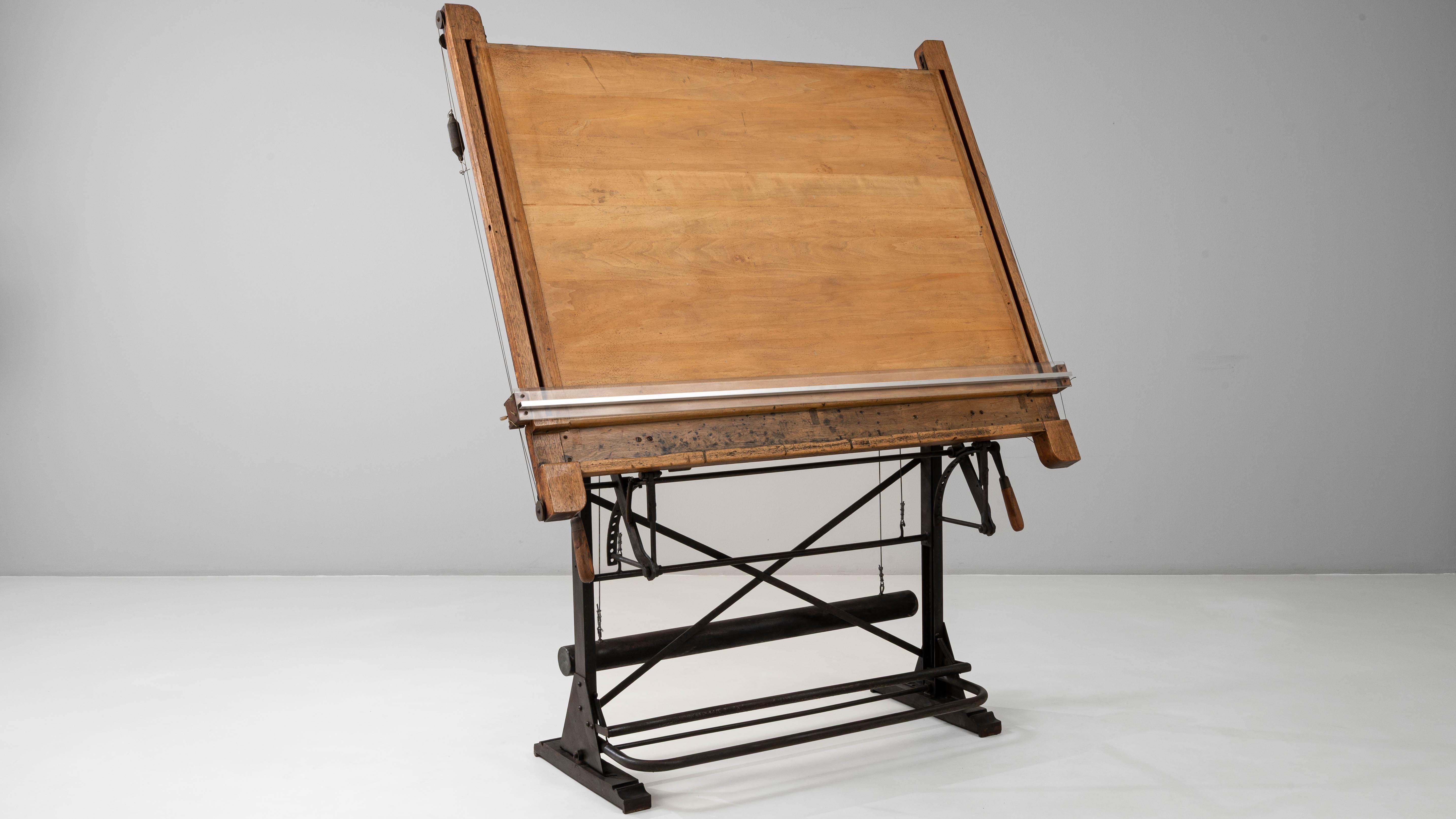 20th Century French Industrial Cast Iron Mechanical Drafting Table For Sale 5