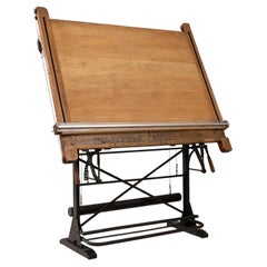 20th Century French Industrial Cast Iron Mechanical Drafting Table