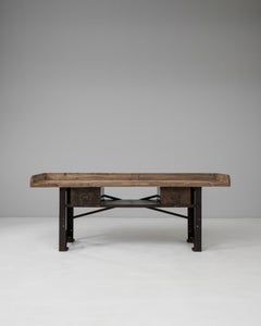20th Century French Industrial Cast Iron Work Table with Wooden Top