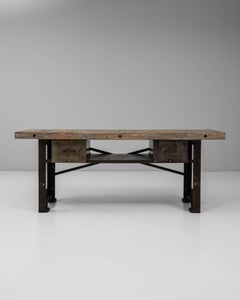 20th Century French Industrial Cast Iron Work Table with Wooden Top