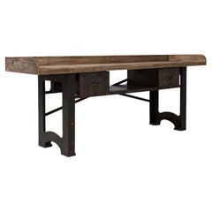 20th Century French Industrial Cast Iron Work Table with Wooden Top