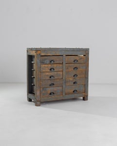 French Industrial Drawer Bank, Patinated Wood, Circa 1900