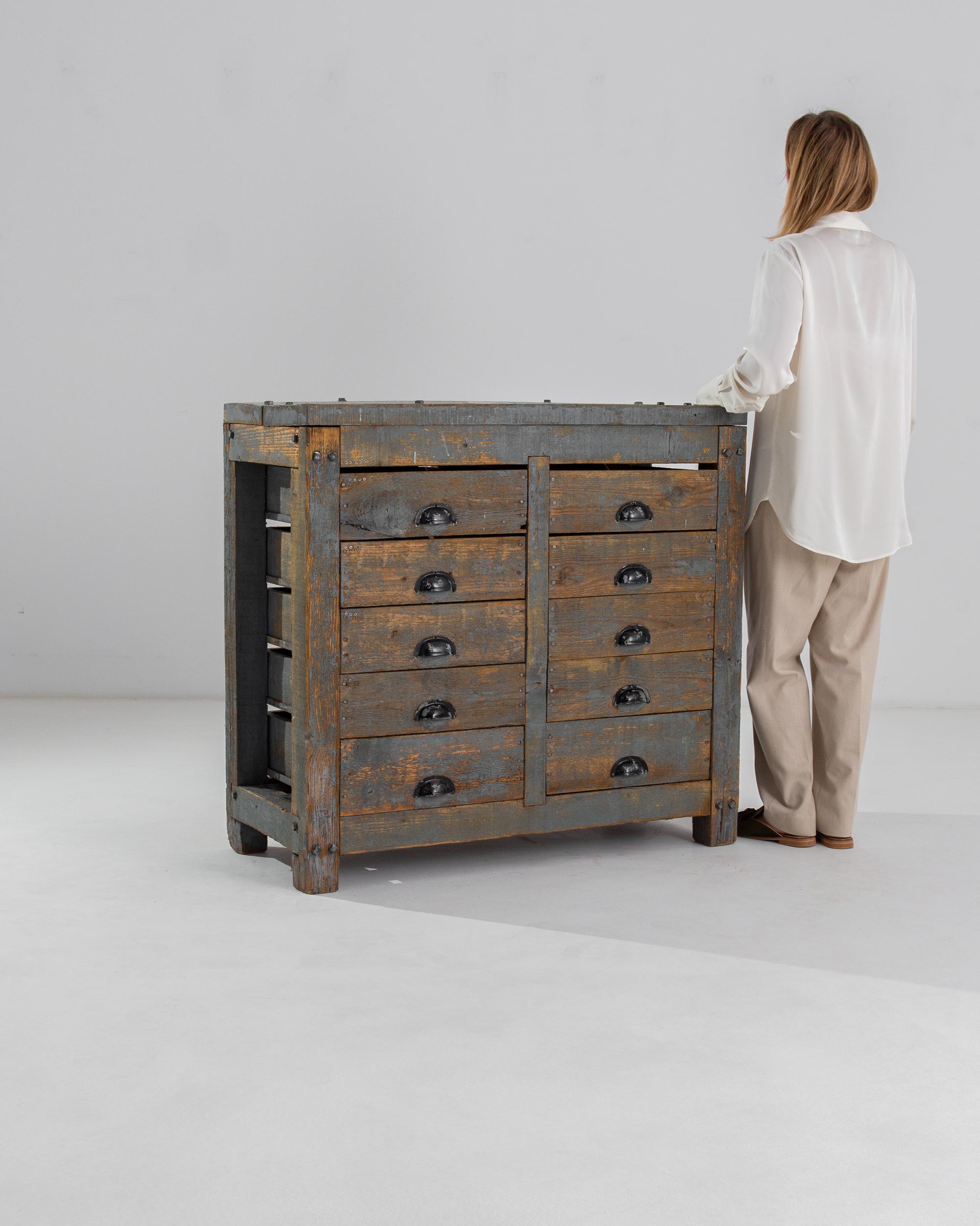 Patinated 20th Century, French Industrial Drawer Bank For Sale